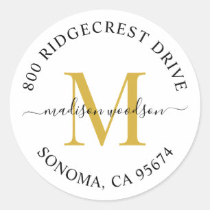 金ゴールドエレガントブラックスクリプトモノグラム差出人住所 ラウンドシール