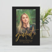 金ゴールドエレガントブラックスクリプト5 Photo Collage Grad 招待状 (スタンド正面)