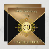 金ゴールドエレガントブラックタイ50周年記念招待状 招待状 (正面/裏面)