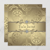 金ゴールドエレガントブラックダマスクパーティの招待状 招待状 (正面/裏面)