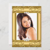 金ゴールドエレガントブラックダマスク写真誕生日パーティー 招待状 (裏面)