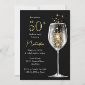 金ゴールドエレガントブラックダマスク50th誕生日パーティー 招待状 (正面)