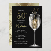 金ゴールドエレガントブラックダマスク50th誕生日パーティー 招待状 (正面/裏面)
