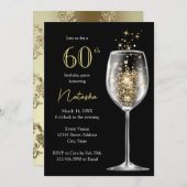 金ゴールドエレガントブラックダマスク60th誕生日パーティー 招待状 (正面/裏面)
