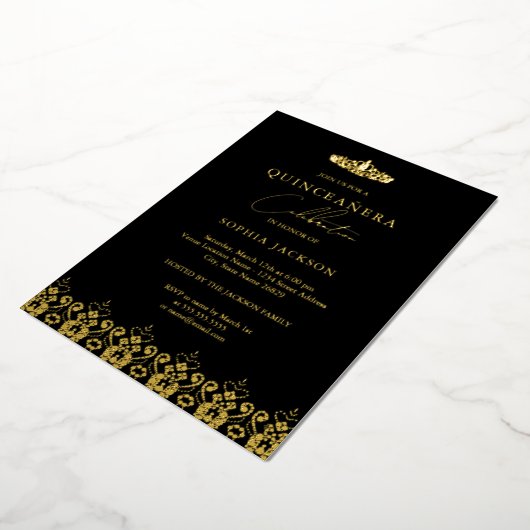 金ゴールドエレガントブラックティアラキンセアニェラ 箔招待状 (回転した状態)