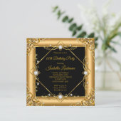 金ゴールドエレガントブラックパールバースデーパーティー 招待状 (スタンド正面)