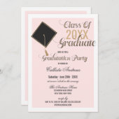 金ゴールドエレガントブラックピンクキャップタイポグラフィ卒業 招待状 (正面/裏面)