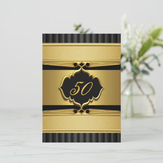 金ゴールドエレガントブラックメタルルックバースデーパーティー2 招待状 (スタンド正面)