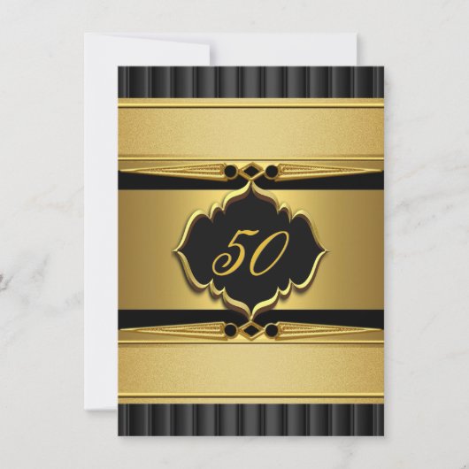 金ゴールドエレガントブラックメタルルックバースデーパーティー2 招待状 (正面)