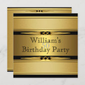 金ゴールドエレガントブラックメタルルックバースデーパーティー 招待状 (正面/裏面)