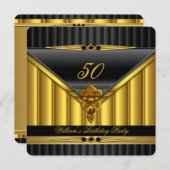 金ゴールドエレガントブラックメタルロックバースデーパーティー2 招待状 (正面/裏面)