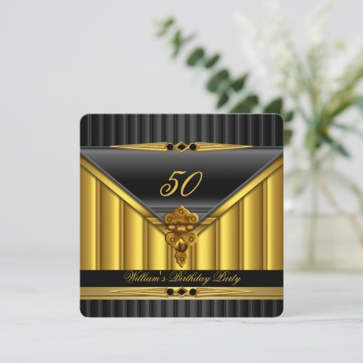 金ゴールドエレガントブラックメタルロックバースデーパーティー2 招待状 (スタンド正面)