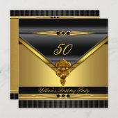 金ゴールドエレガントブラックメタルロックバースデーパーティー 招待状 (正面/裏面)