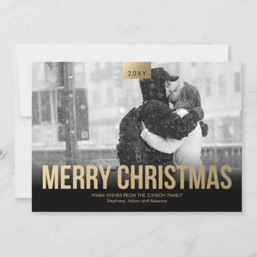 金ゴールドエレガントブラックメリークリスマスフォトカード シーズンカード (正面)