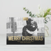 金ゴールドエレガントブラックメリークリスマスフォトカード シーズンカード (スタンド正面)