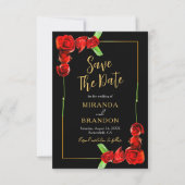 金ゴールドエレガントブラックレッドローゼウディング日付を保存 招待状 (正面)