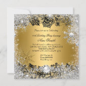 金ゴールドエレガントブラックレースシルバースノーフレーク誕生日 招待状 (正面)
