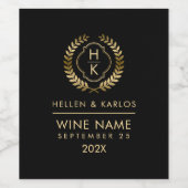 金ゴールドエレガントブラックローレルリースワインラベル ワインラベル (シングルラベル)