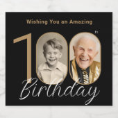 金ゴールドエレガントブラック写真100誕生日プレゼント スパークリングワインラベル (シングルラベル)