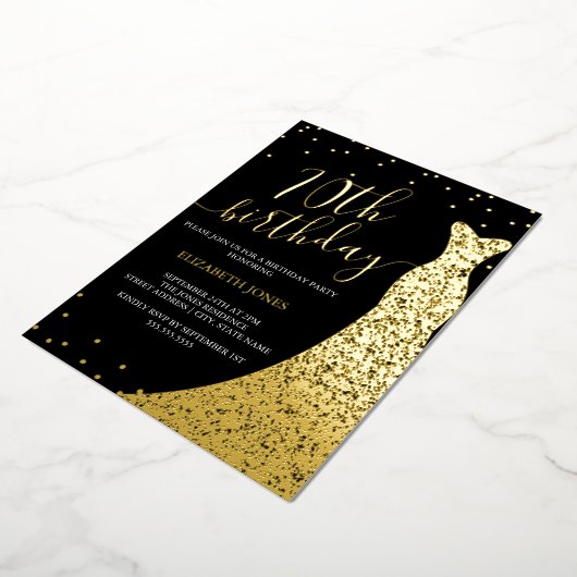 金ゴールドエレガントブラック書道ドレス70誕生日 箔招待状 (回転した状態)