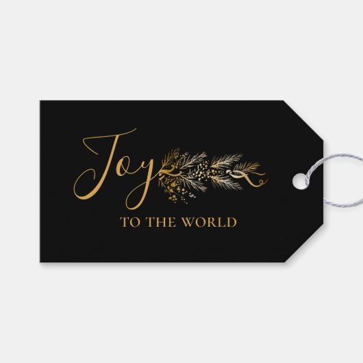 金ゴールドエレガントブラック植物性ジョイモダンクリスマス ギフトタグ (正面(横))