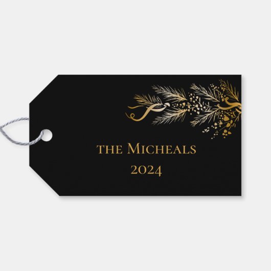 金ゴールドエレガントブラック植物性ジョイモダンクリスマス ギフトタグ (裏面横)