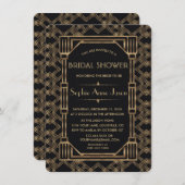 金ゴールドエレガントブラック素晴らしギャツビーブライダルシャワー 招待状 (正面/裏面)