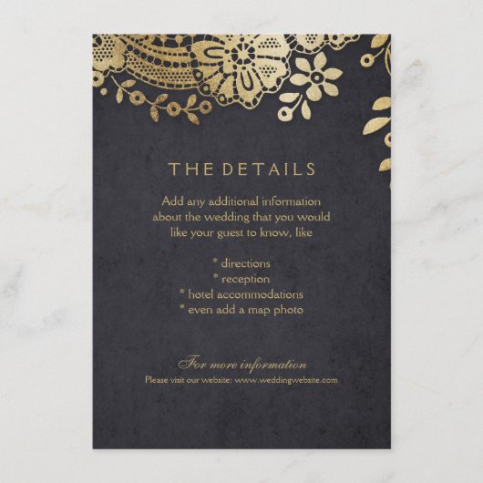 金ゴールドエレガントブラック結婚レース詳細カード エンクロージャーカード (正面)