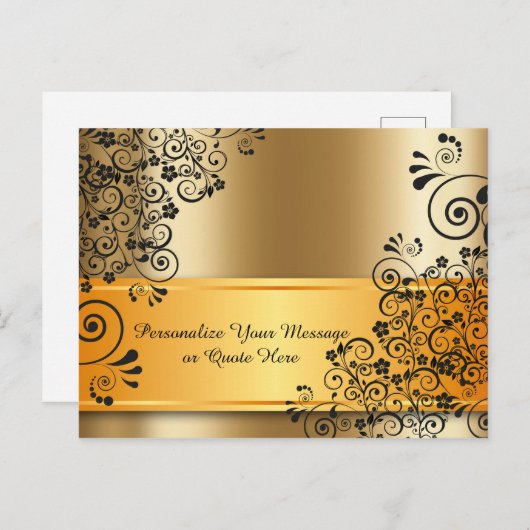 金ゴールドエレガントブラック花束パーソナライズされた ポストカード (正面/裏面)