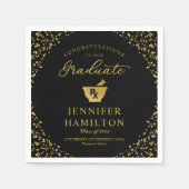 金ゴールドエレガントブラック薬学院卒業 スタンダードカクテルナプキン (正面)