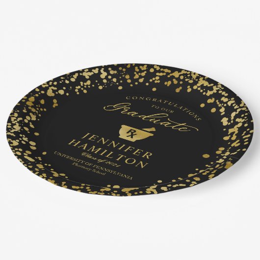 金ゴールドエレガントブラック薬学院卒業 ペーパープレート (アングル)