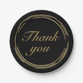 金ゴールドエレガントブラック誕生日パーティーありがとう ペーパープレート (正面)