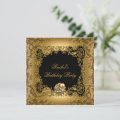 金ゴールドエレガントブラック金ゴールド誕生日パーティジュエル 招待状 (スタンド正面)