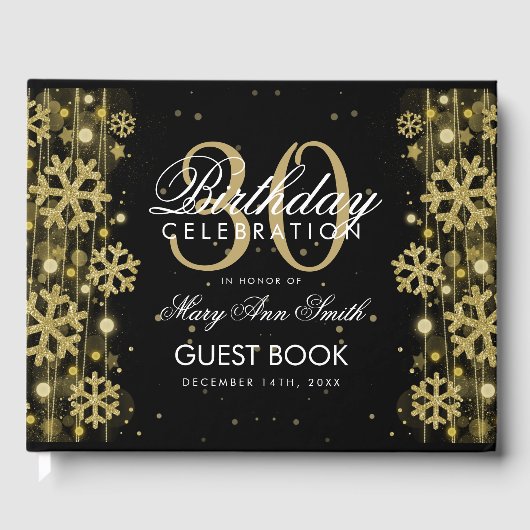 金ゴールドエレガントブラック30thバースデーウィンターグリッター ゲストブック (正面)