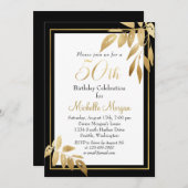 金ゴールドエレガントブラック50誕生祝い 招待状 (正面/裏面)