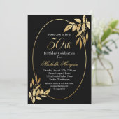 金ゴールドエレガントブラック50誕生祝い 招待状 (スタンド正面)