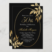 金ゴールドエレガントブラック50誕生祝い 招待状 (正面/裏面)