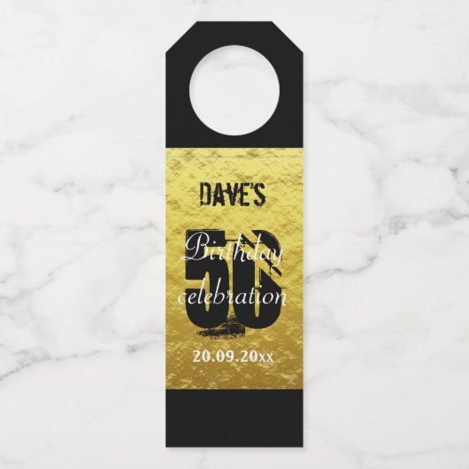 金ゴールドエレガントブラック50thバースデーパーティーのお気に入り ボトルネックタグ (正面)