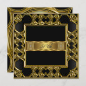 金ゴールドエレガントブラック50th誕生日パーティー 招待状 (正面/裏面)