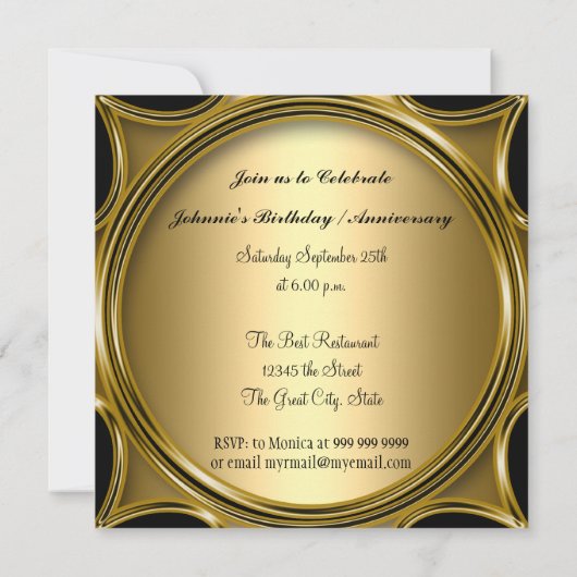 金ゴールドエレガントブラック50th誕生日パーティー 招待状 (裏面)