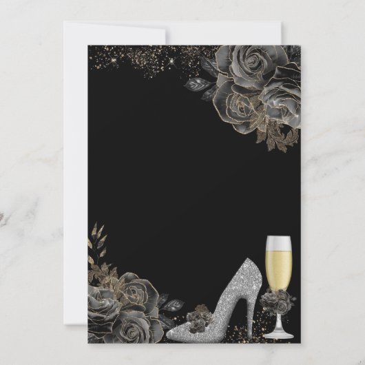 金ゴールドエレガントブラックstiletto誕生日 招待状 (裏面)