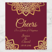 金ゴールドエレガントブルグンディ結婚ズ ワインラベル (シングルラベル)