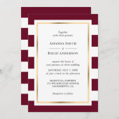金ゴールドエレガントブルゴーニュと白ストライプの結婚の 招待状 (正面/裏面)