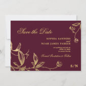 金ゴールドエレガントブルゴーニュのヴィンテージ結婚式 セーブザデート (正面)