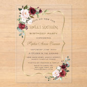 金ゴールドエレガントブルゴーニュの花Sweet sixteen アクリル招待状 (正面)