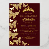 金ゴールドエレガントブルゴーニュバタフライキンセアニェラ 箔招待状 (正面)