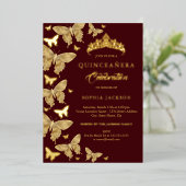 金ゴールドエレガントブルゴーニュバタフライキンセアニェラ 箔招待状 (立ち正面)