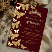 金ゴールドエレガントブルゴーニュバタフライキンセアニェラ 箔招待状