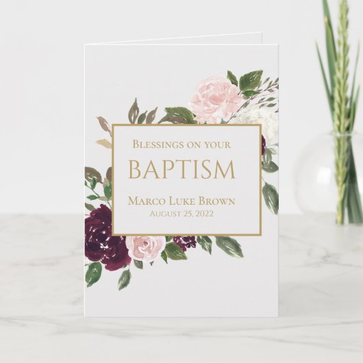 金ゴールドエレガントブルゴーニュピンク恵み《キリスト教》洗礼式や命名式 カード (正面)