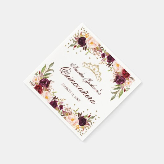 金ゴールドエレガントブルゴーニュフローラキンセアニェラナプキン スタンダードカクテルナプキン (角)